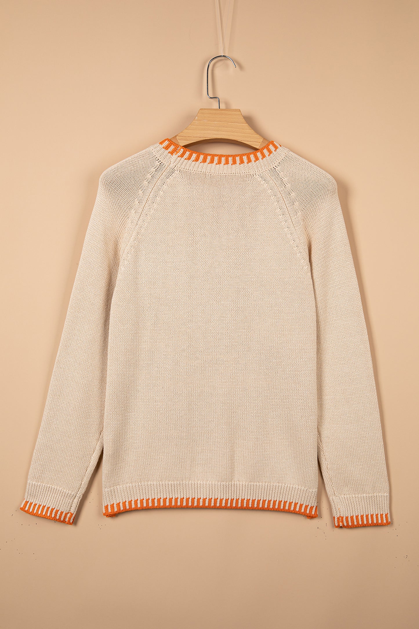 Parchment Floral Embroidery Pumpkin Long Sleeve Round Neck Sweater