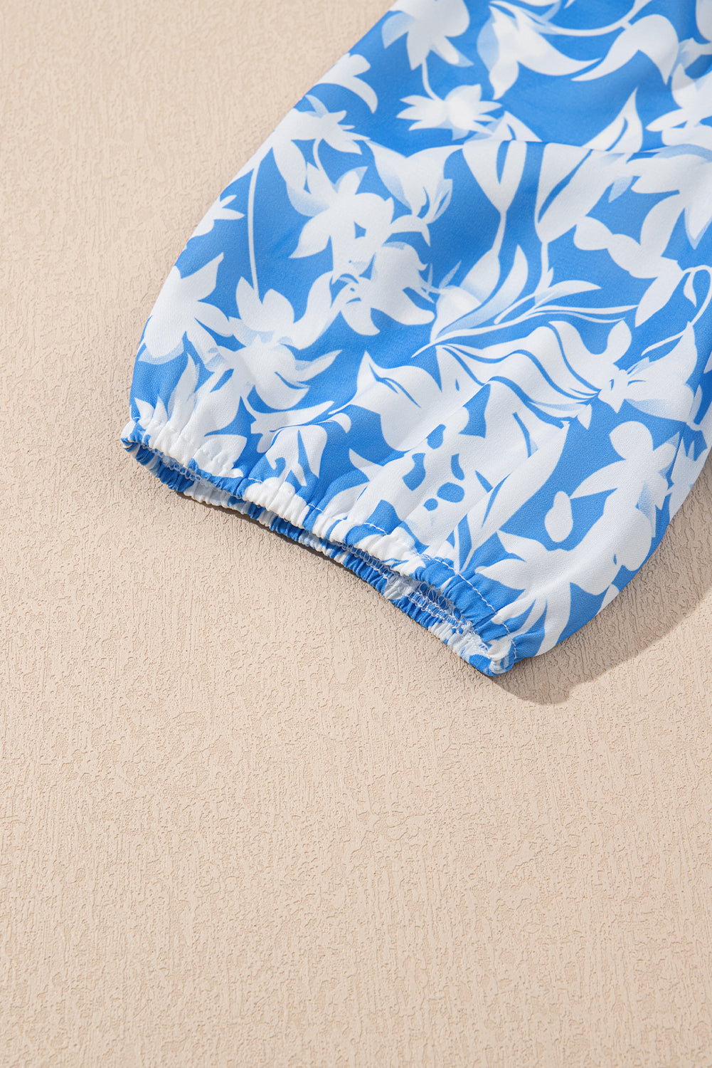 Sky Blue Floral V Neck Puff Short Sleeve Flowy Long Dress