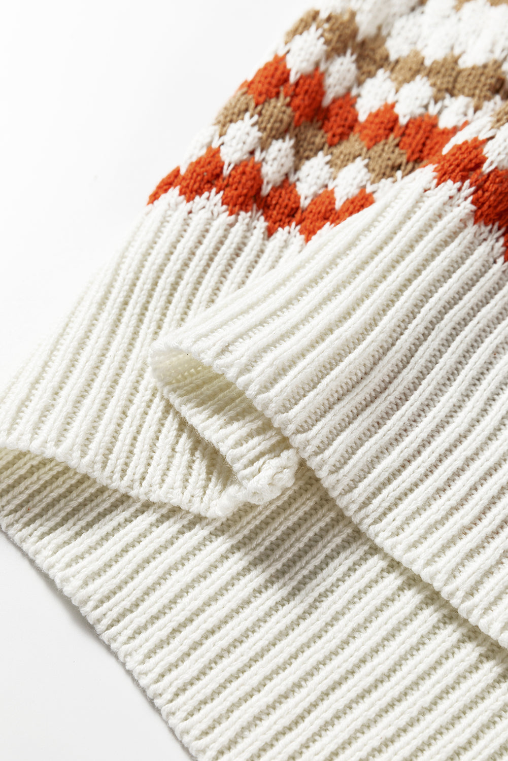 Khaki Stripe Eyelet Patterned Drop Shoulder Sweater