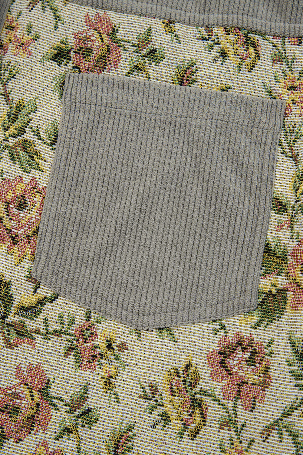 Sage Green Ribbed Retro Floral Patchwork Shirt Style Jacket