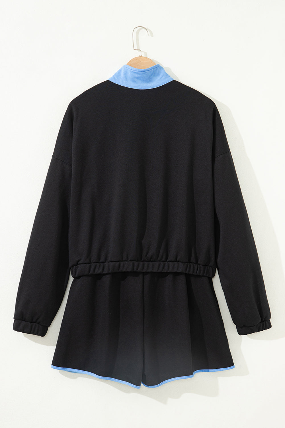 Yellow Color Block Patchwork Half Button Pullover and Shorts 2pcs Outfit