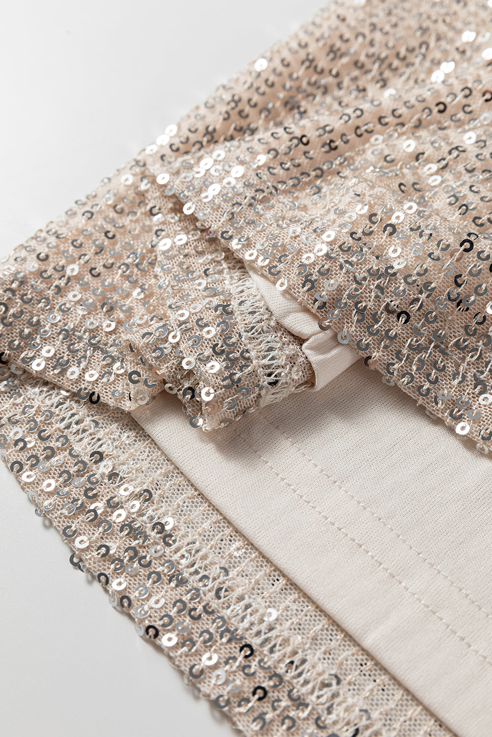 Black Sequin Mock Neck Drape Open Back Bell Sleeve Top