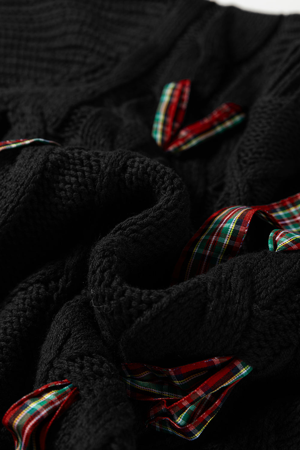 Plaid Lace up Detail Christmas Holiday Puff Short Sleeve Sweater