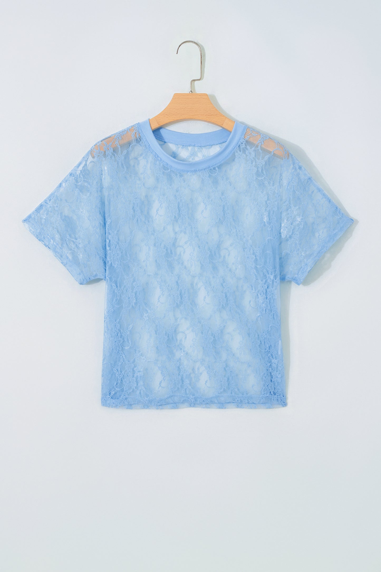 Yellow Cream Sheer Floral Lace Boxy Tee