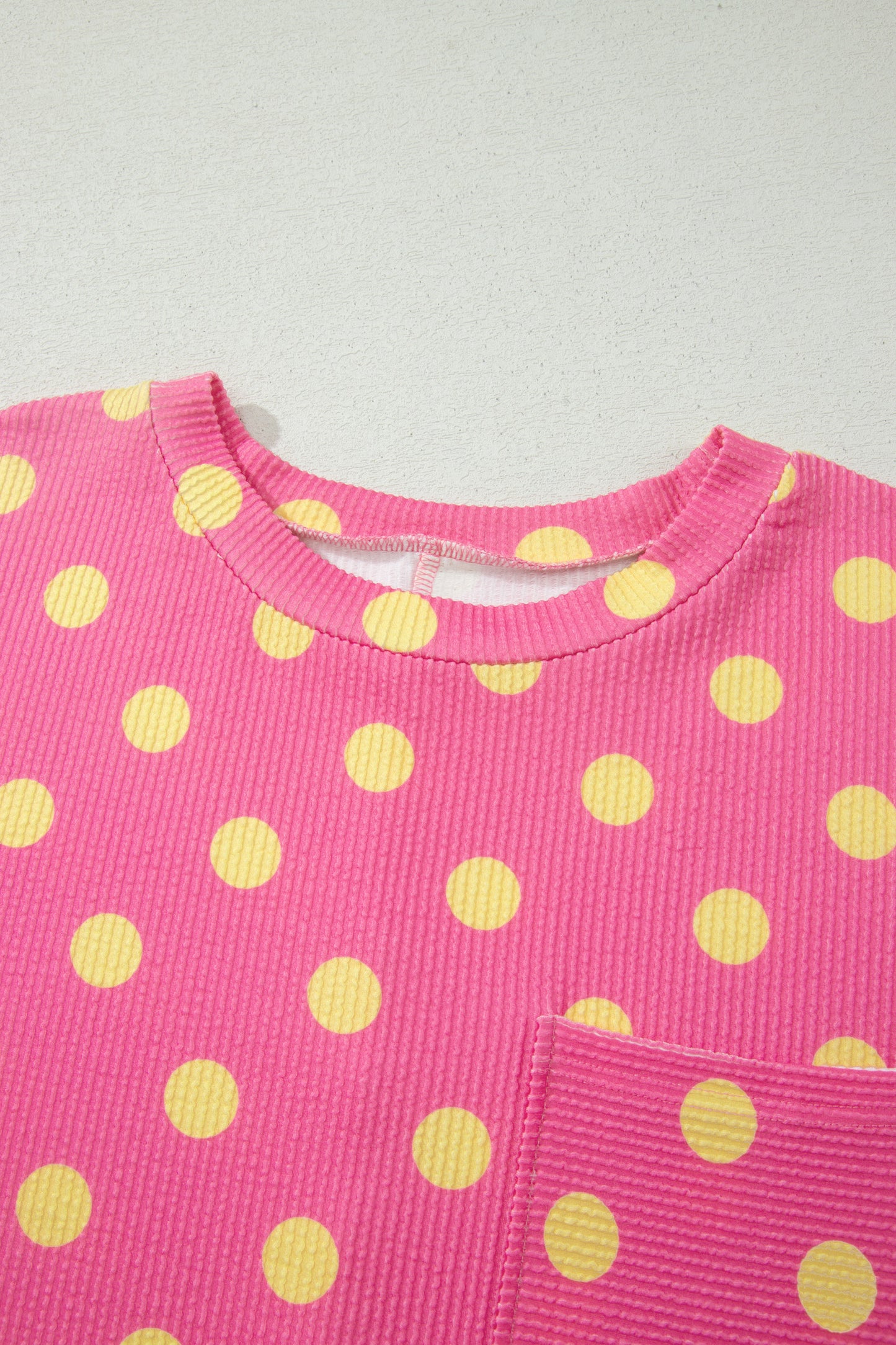 Polka Dot Waffle Knit Plus Size Pocket Top