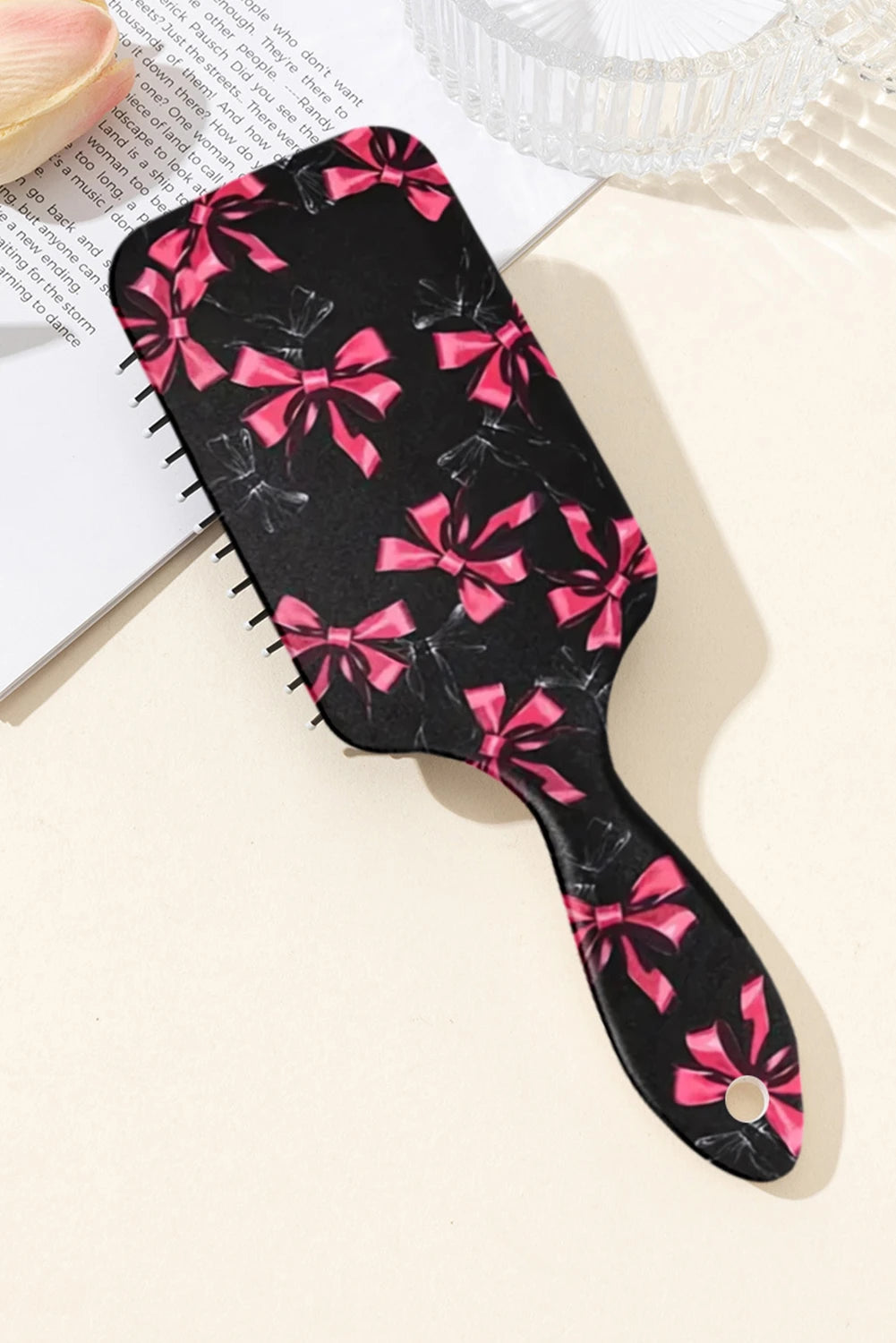 Black Cute Ribbon Bow Print Air Cushion Comb