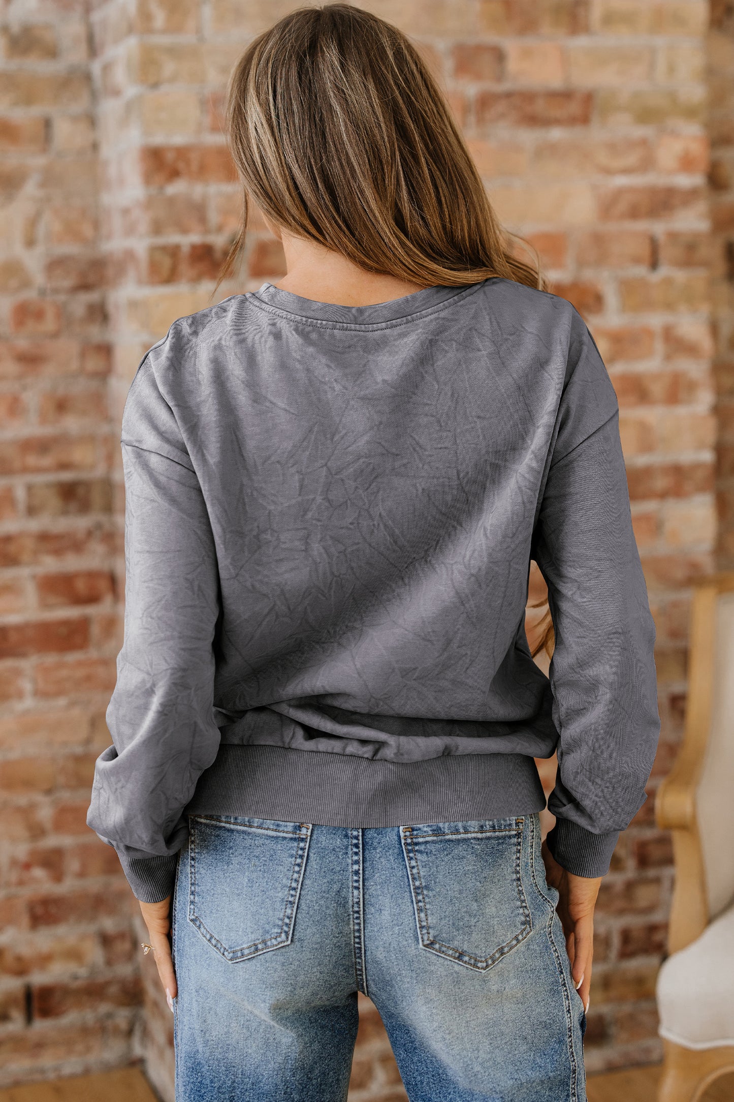 Saved by grace Letter Embroidery Mineral Wash Loose Sweatshirt