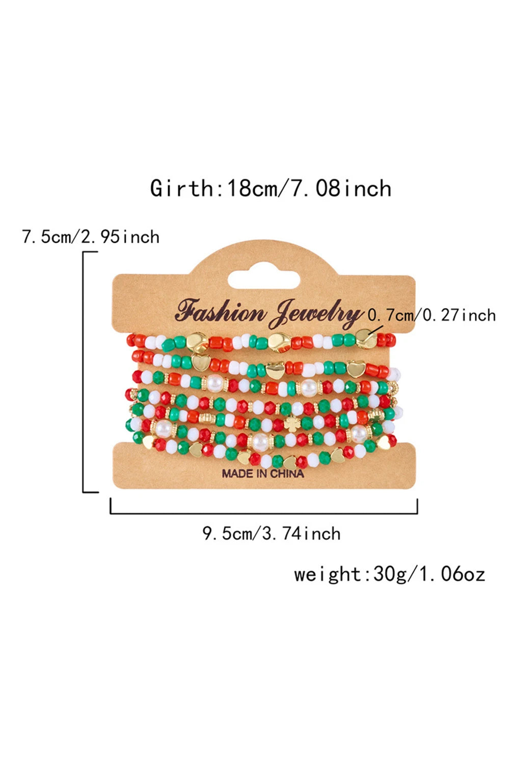 Gold Christmas Charm Beading 7pcs Multilayer Bracelet Set