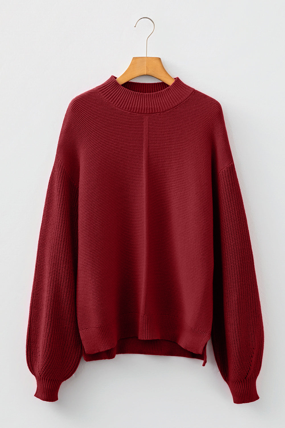 Mist Green Solid Color Front Seam Drop Shoulder Loose Sweater