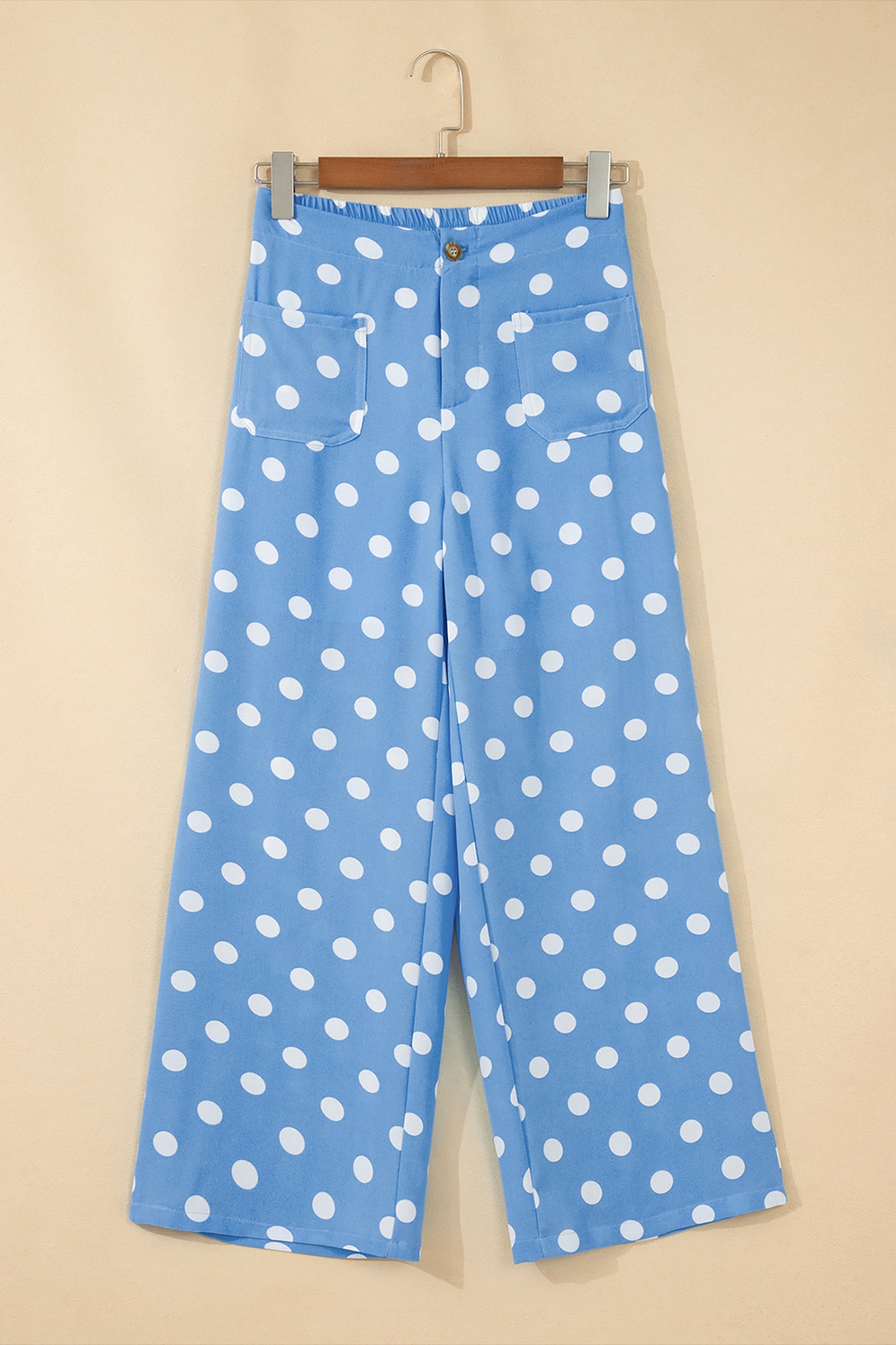 White Polka Dot Print Patched Pocket Loose Pants