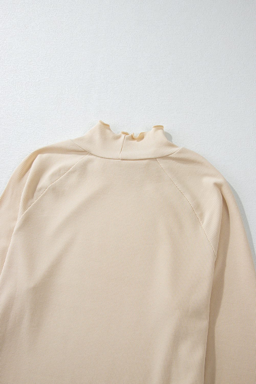 Black Ribbed Knit Lettuce Trim High Neck Long Sleeve Top
