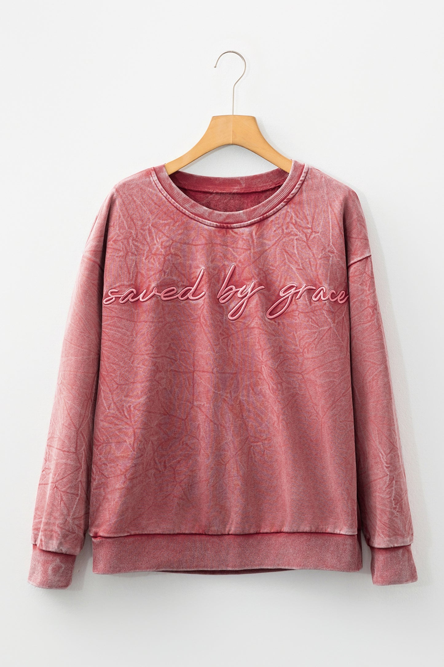 Saved by grace Letter Embroidery Mineral Wash Loose Sweatshirt