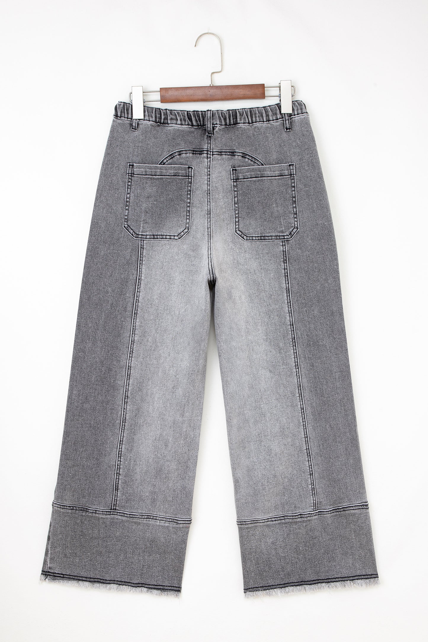 Beau Blue Drawstring Seam Detail Raw Hem Wide Leg Denim Pants