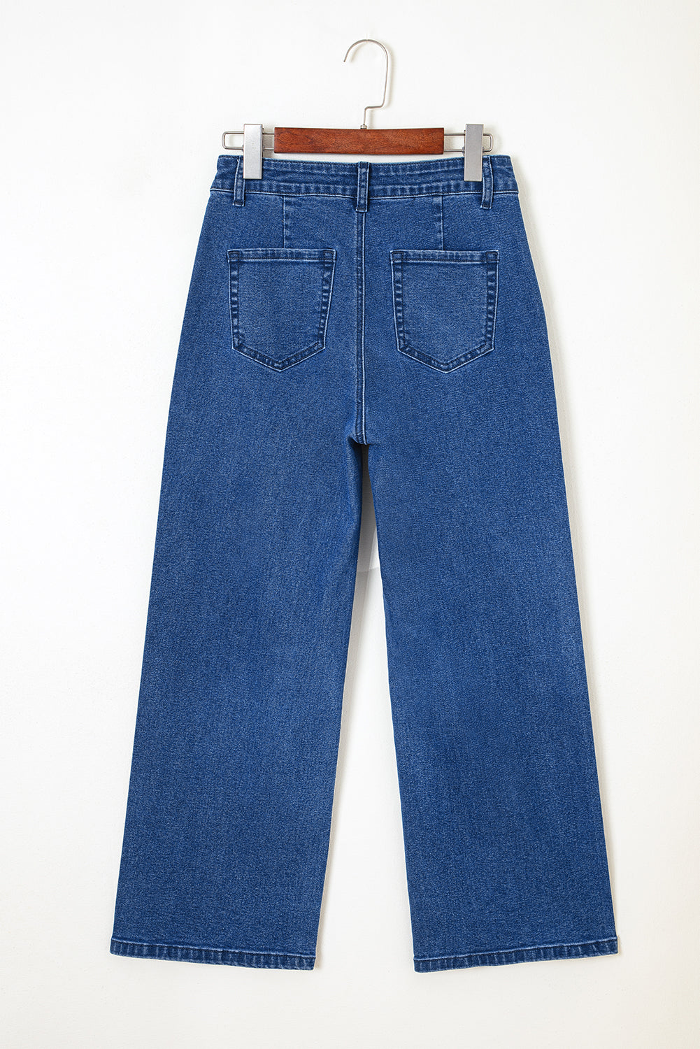 Dusk Blue Solid Color High Waist Straight Leg Jeans