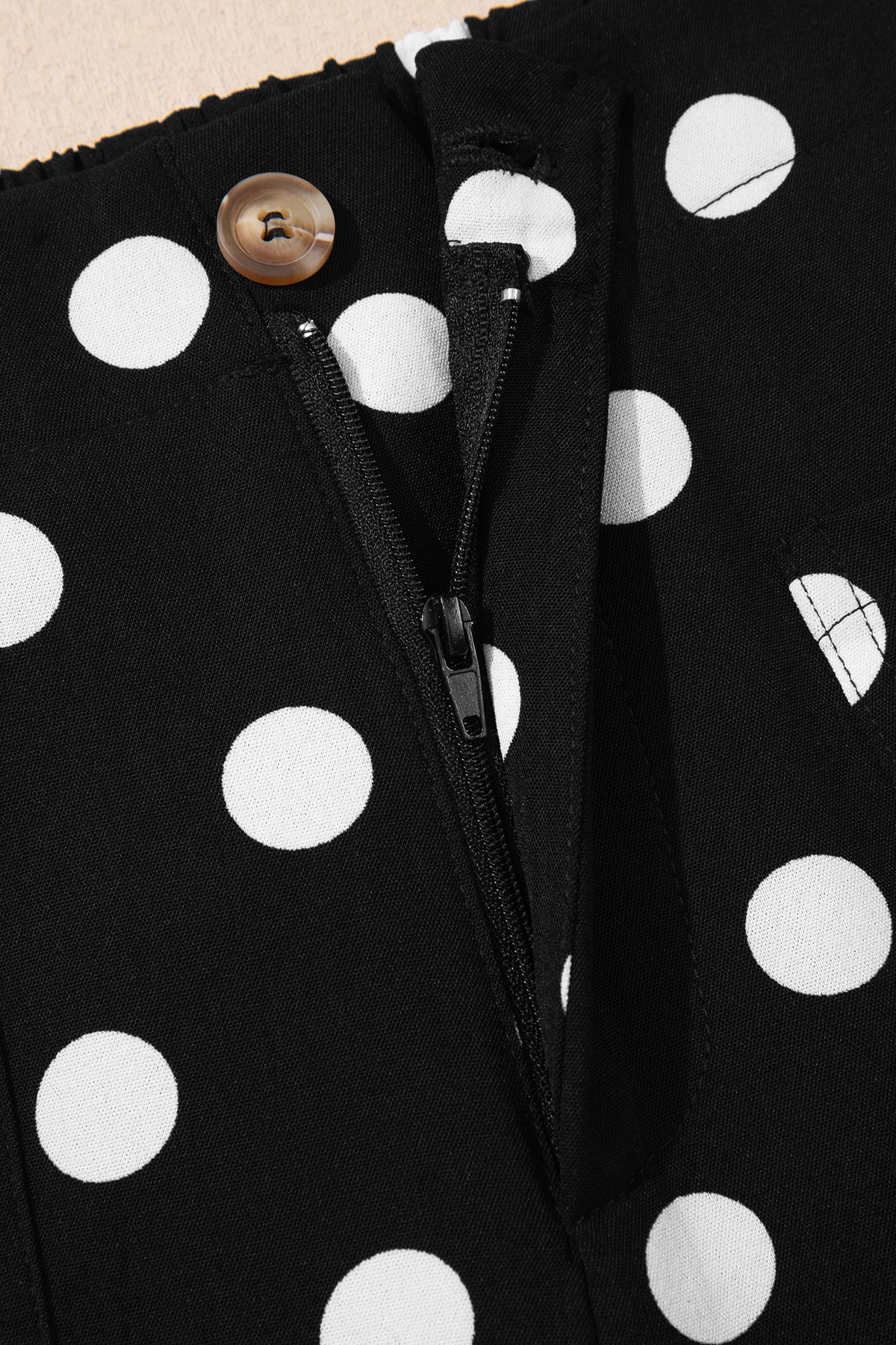 White Polka Dot Print Patched Pocket Loose Pants