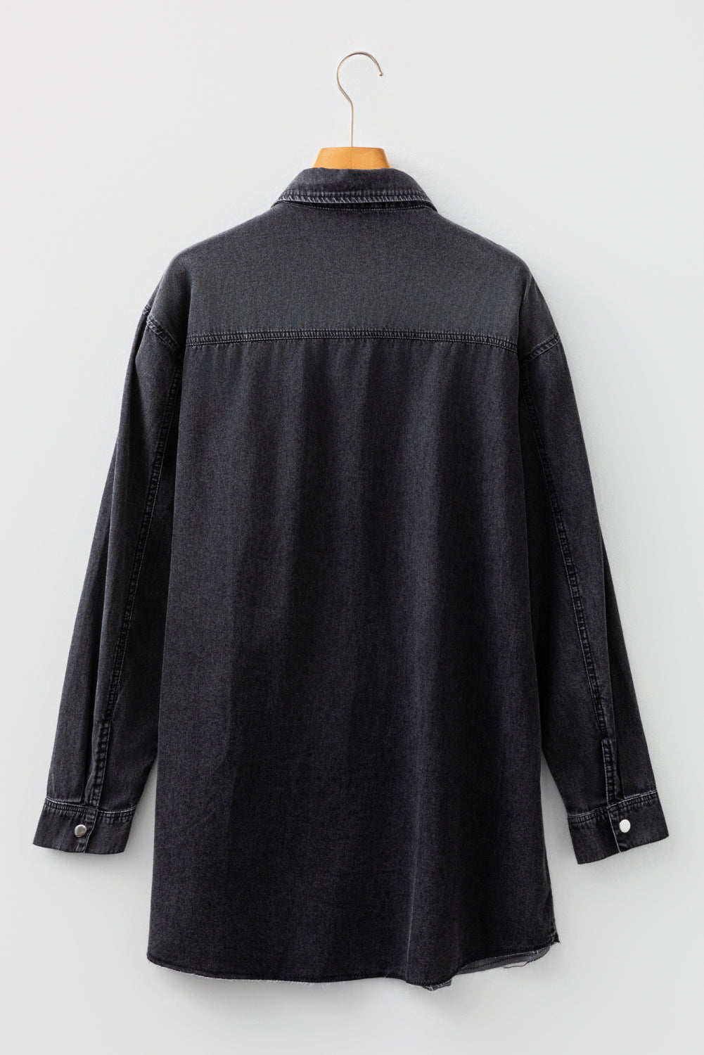 Beau Blue Chest Pocket Raw Hem Denim Loose Shirt Dress