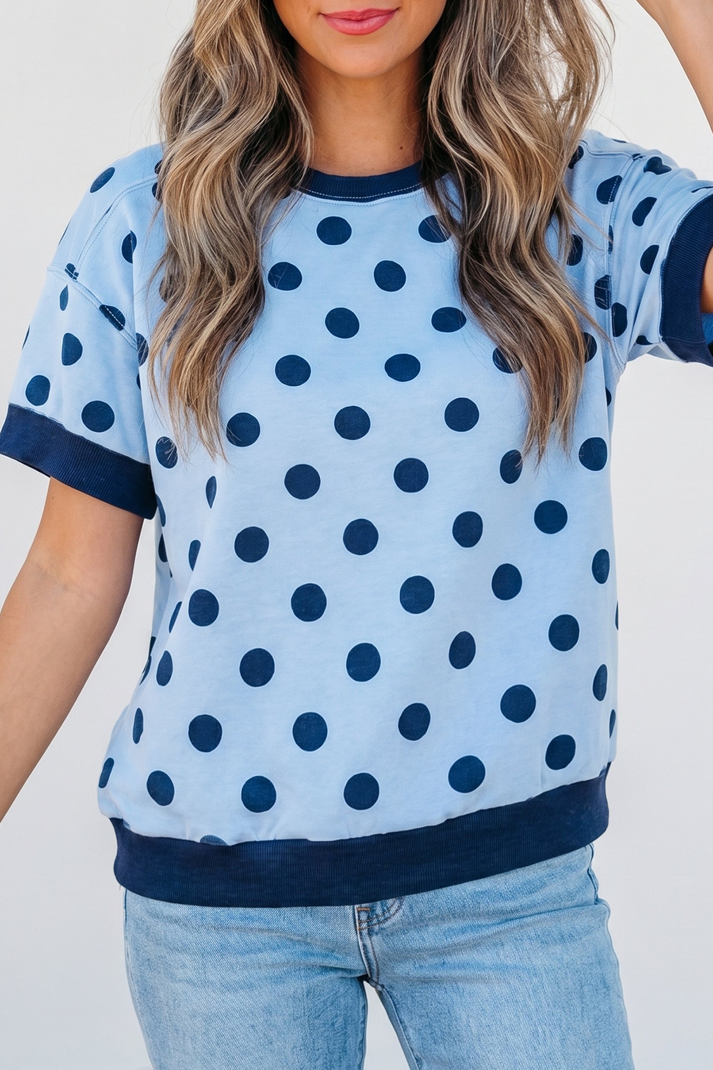 Polka Dot Knit Tee Casual Colorblock Boutique Top