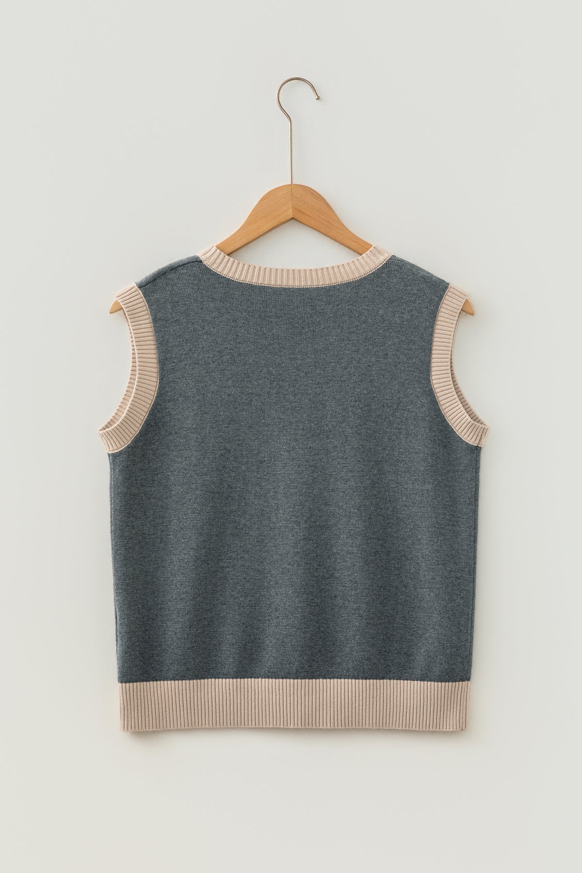 Khaki Western Print Colorblock Trim Sleeveless Knitwear Vest