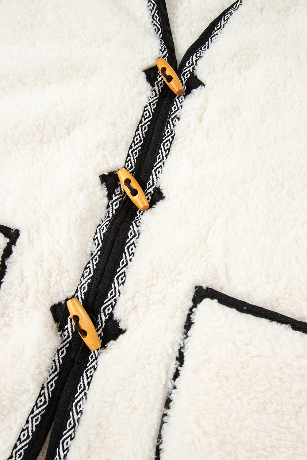 White Sherpa Contrast Trim Patch Pocket Cartridge Toggle Button Vest