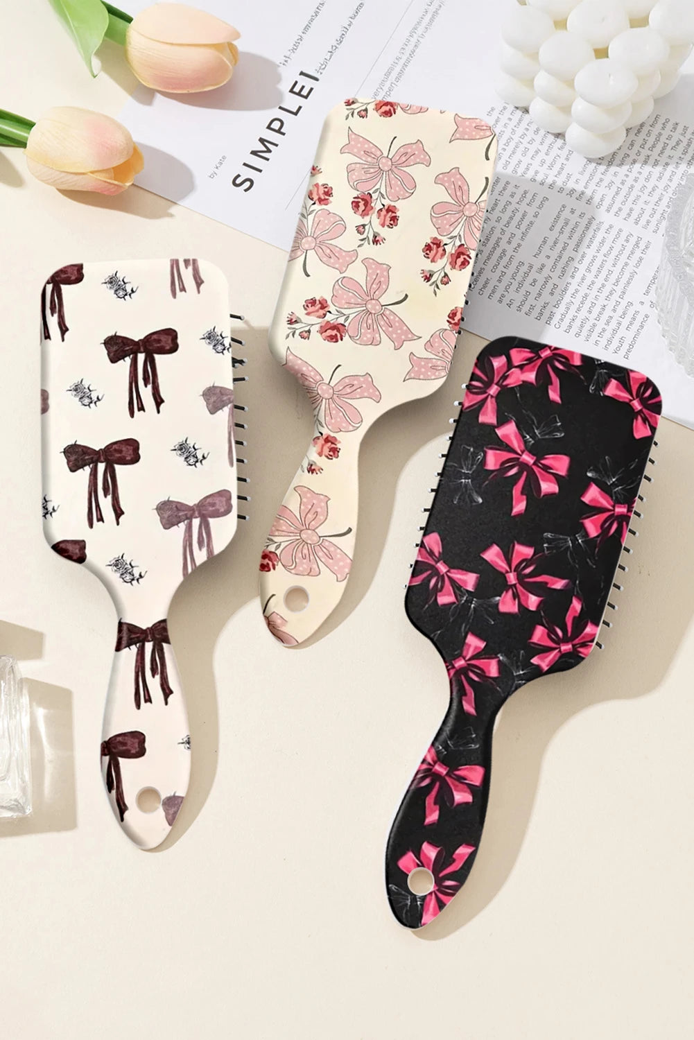 Black Cute Ribbon Bow Print Air Cushion Comb