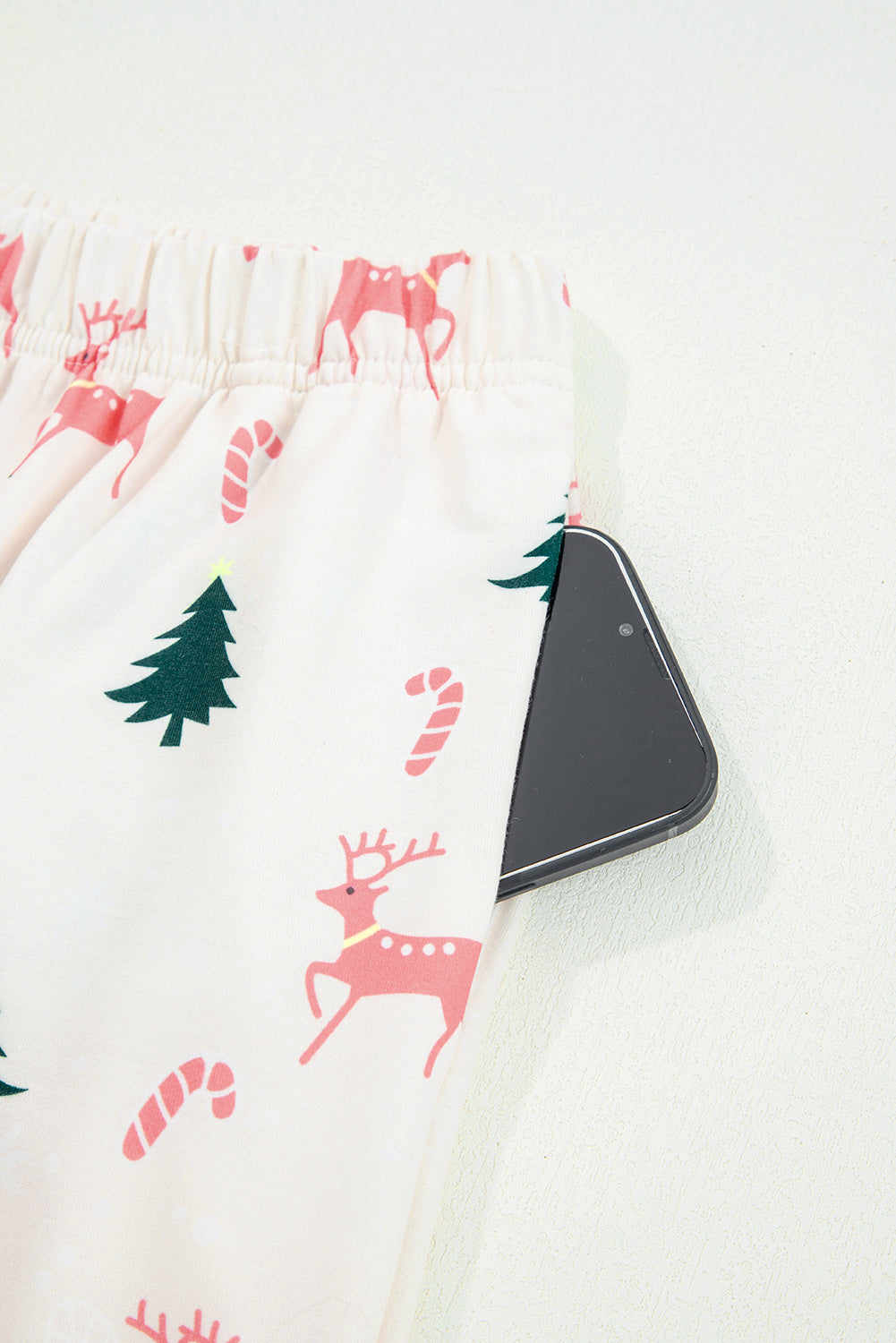 Green Bow Christmas Tree Print Contrast Striped Banding 2pcs Lounge Set