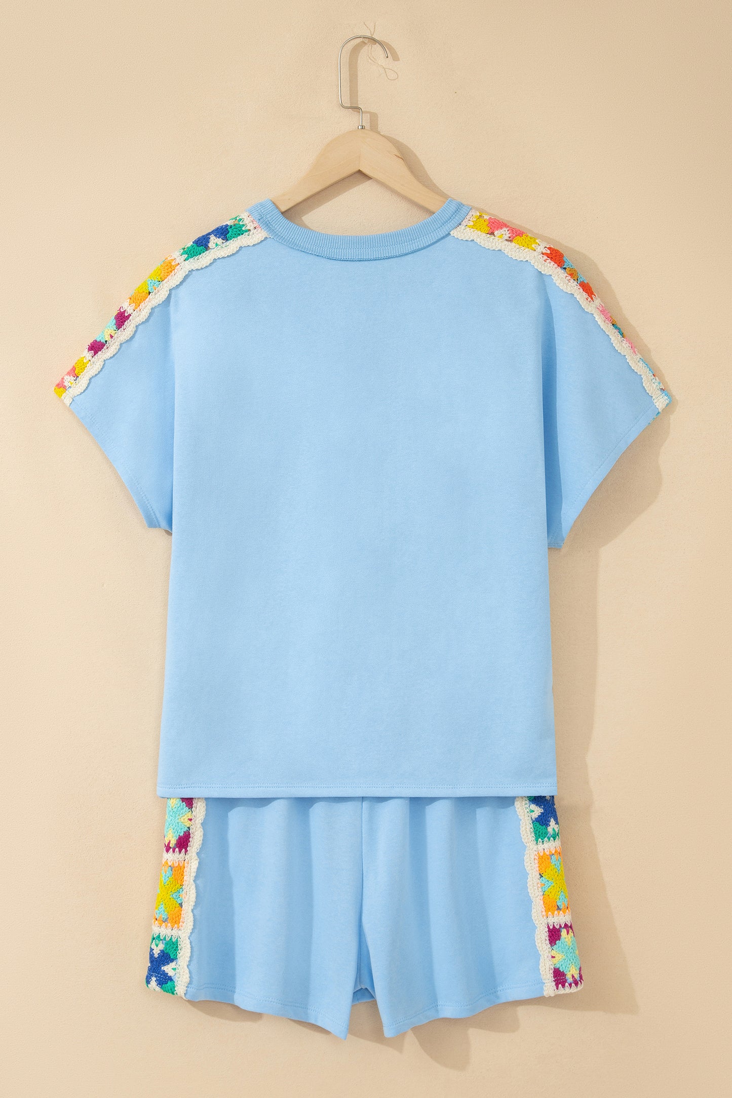 Solid Cotton Short Set Crochet Trim Lounge Outfit