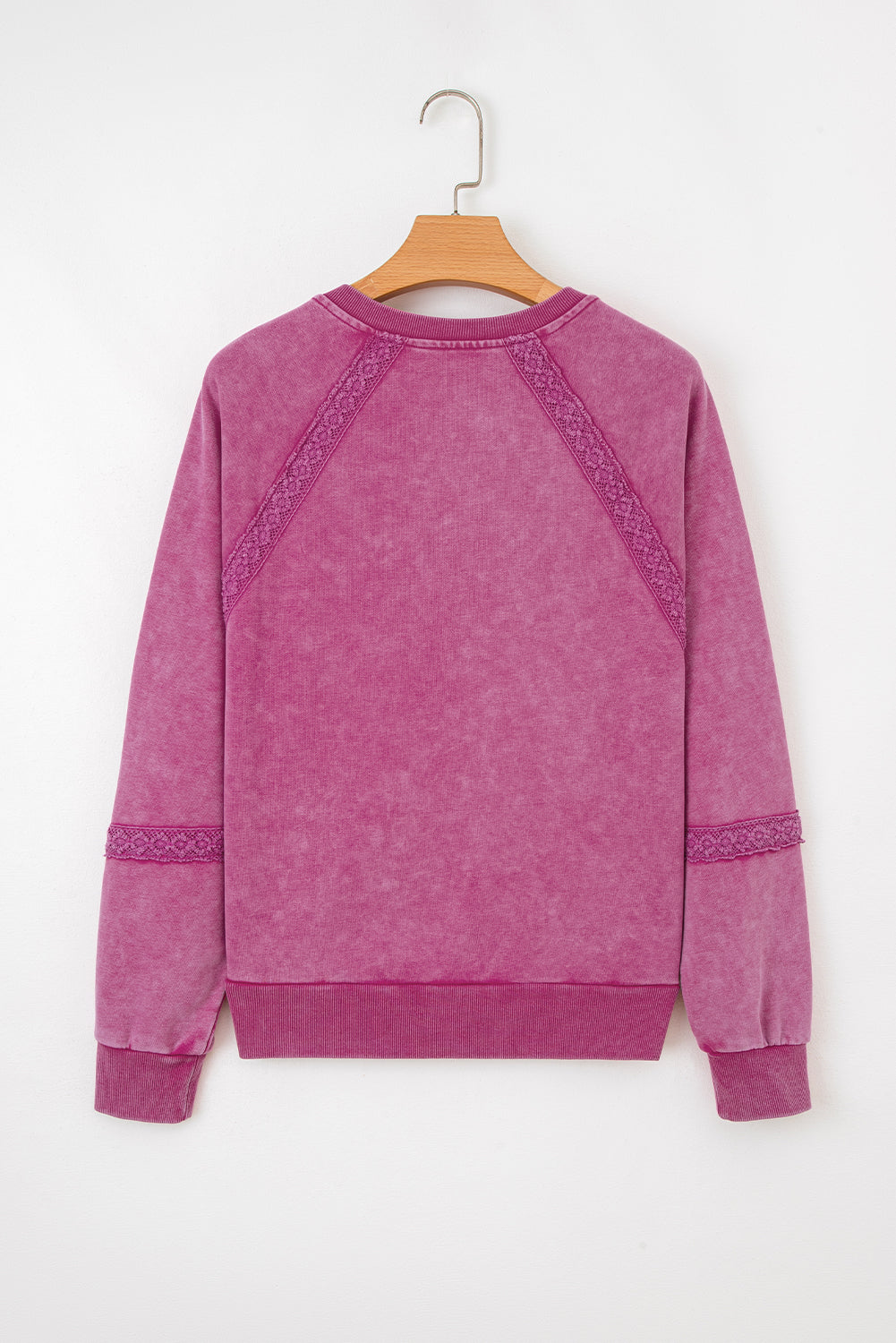 Lace Patchwork Detail Notched Neck Mineral Wash Baggy Sweatshirt