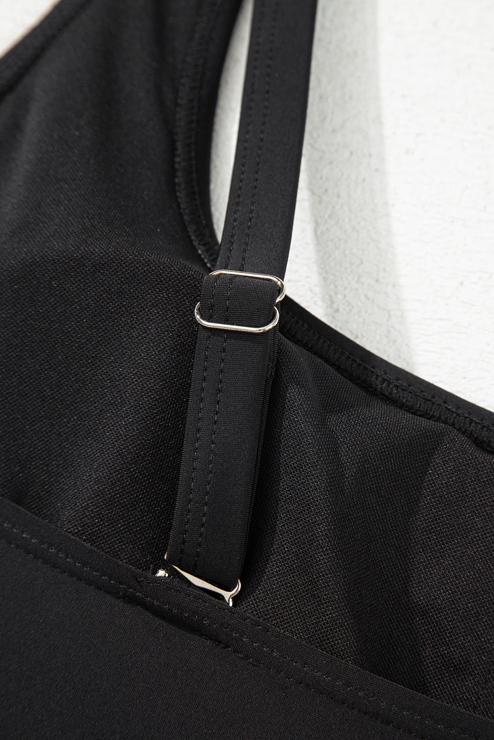 Black U Neck Adjustable Straps Knotted Skirt Patchwork One Piece Swimsuit