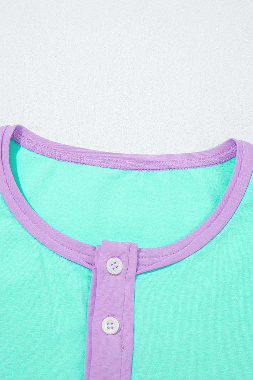 Mint Green Solid Color Half Sleeve Buttons Henley Top