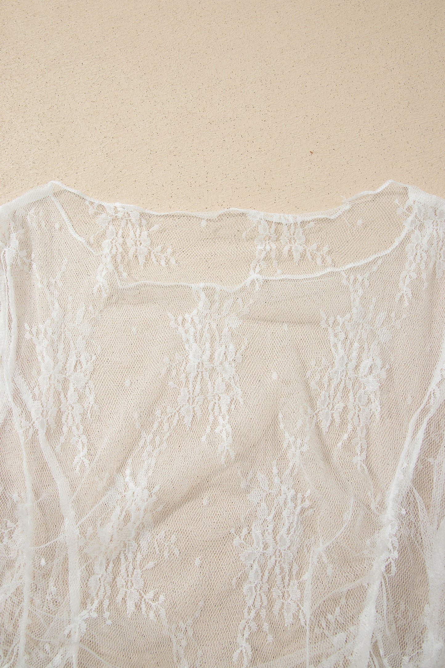 White Exposed Seam Ruched Sheer Floral Mesh Top