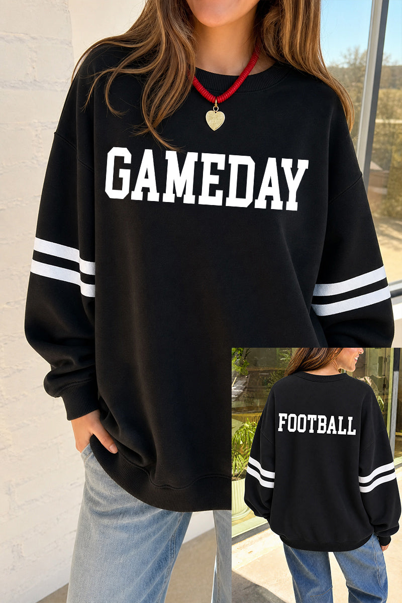 Graphic Cotton Sweatshirt GameDay Oversized Drop-Shoulder Striped