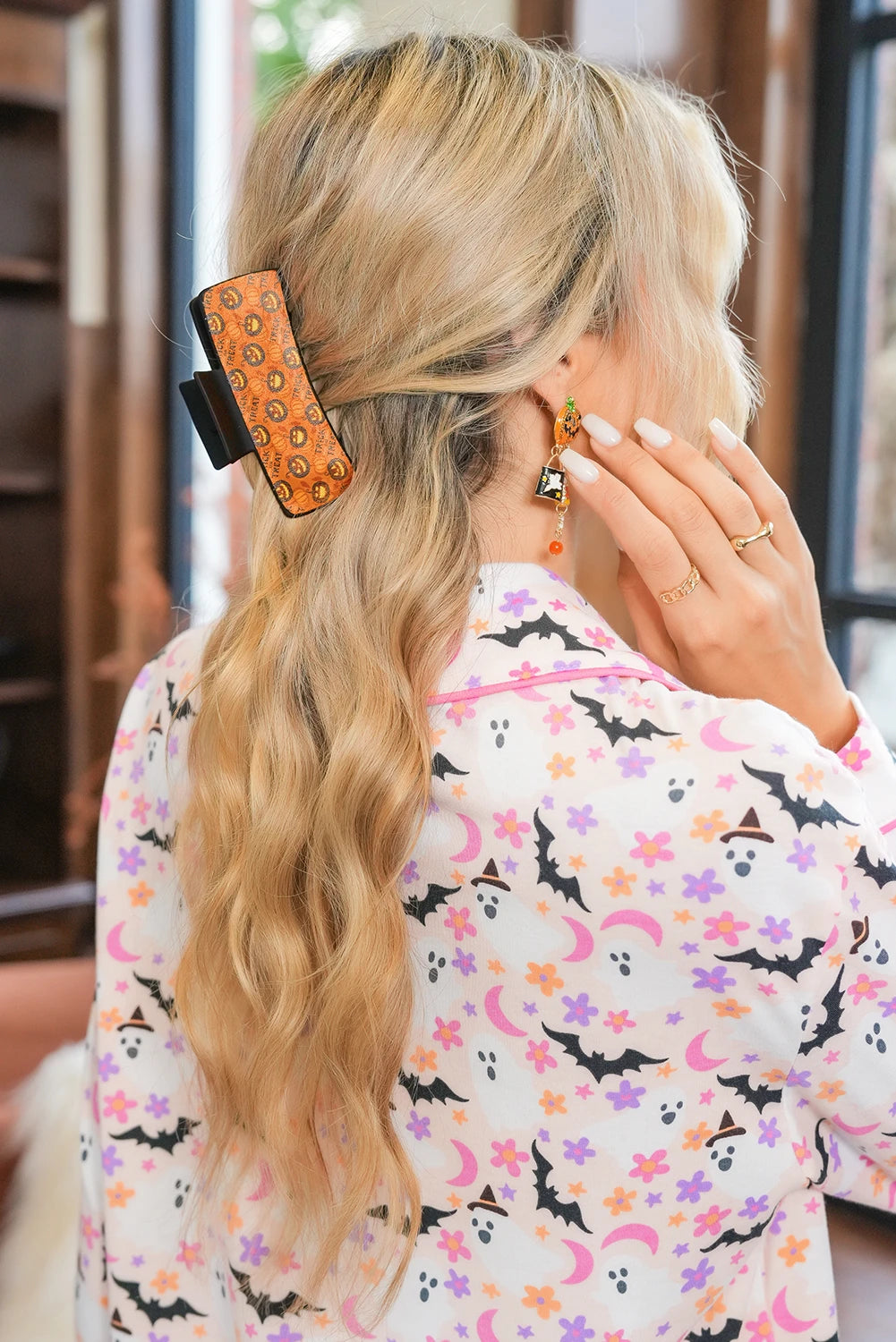 Orange Trick or Treat Halloween Print Hair Clip