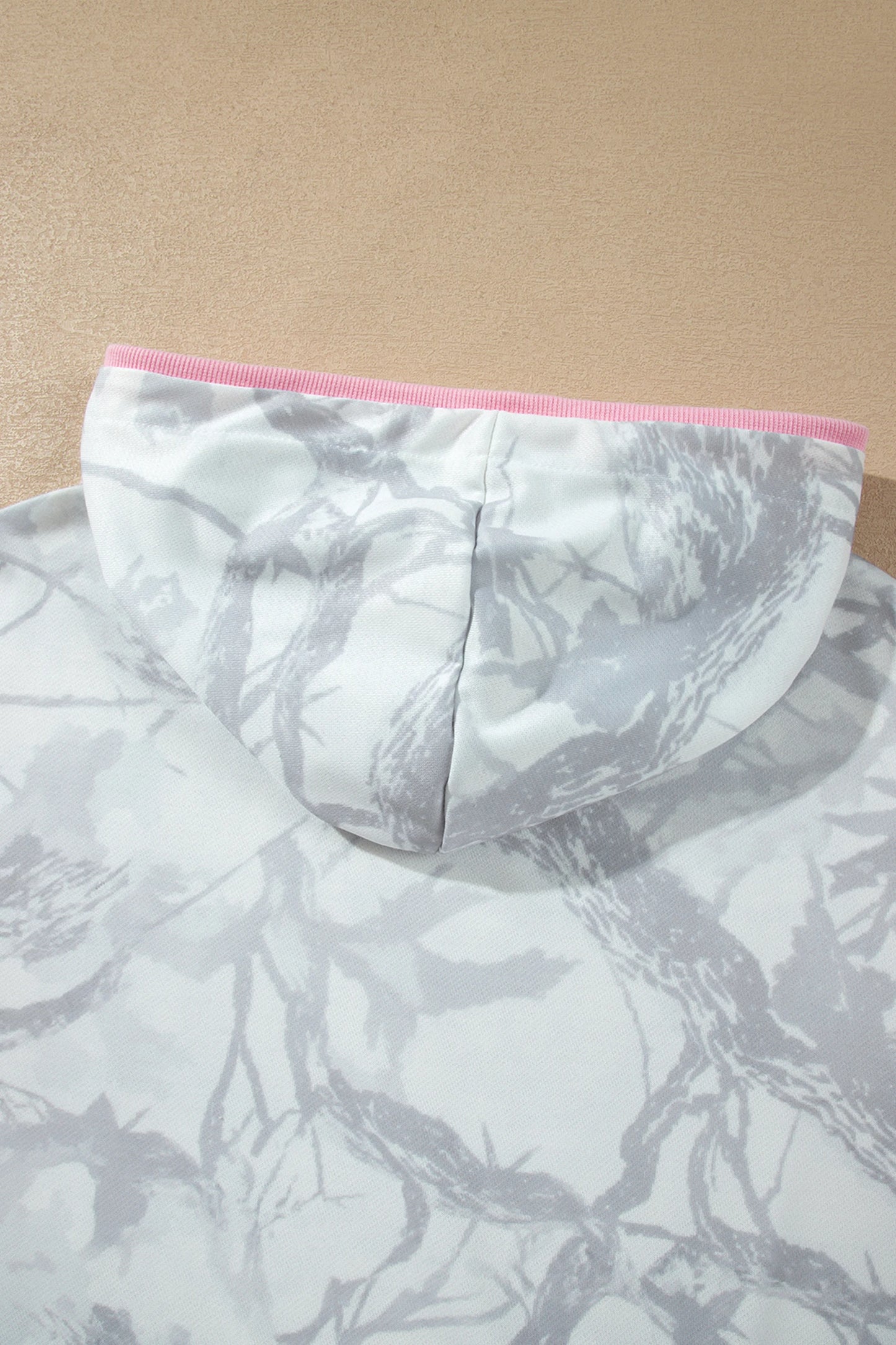 Gray Abstract Print Colorblock Long Sleeve Hoodie