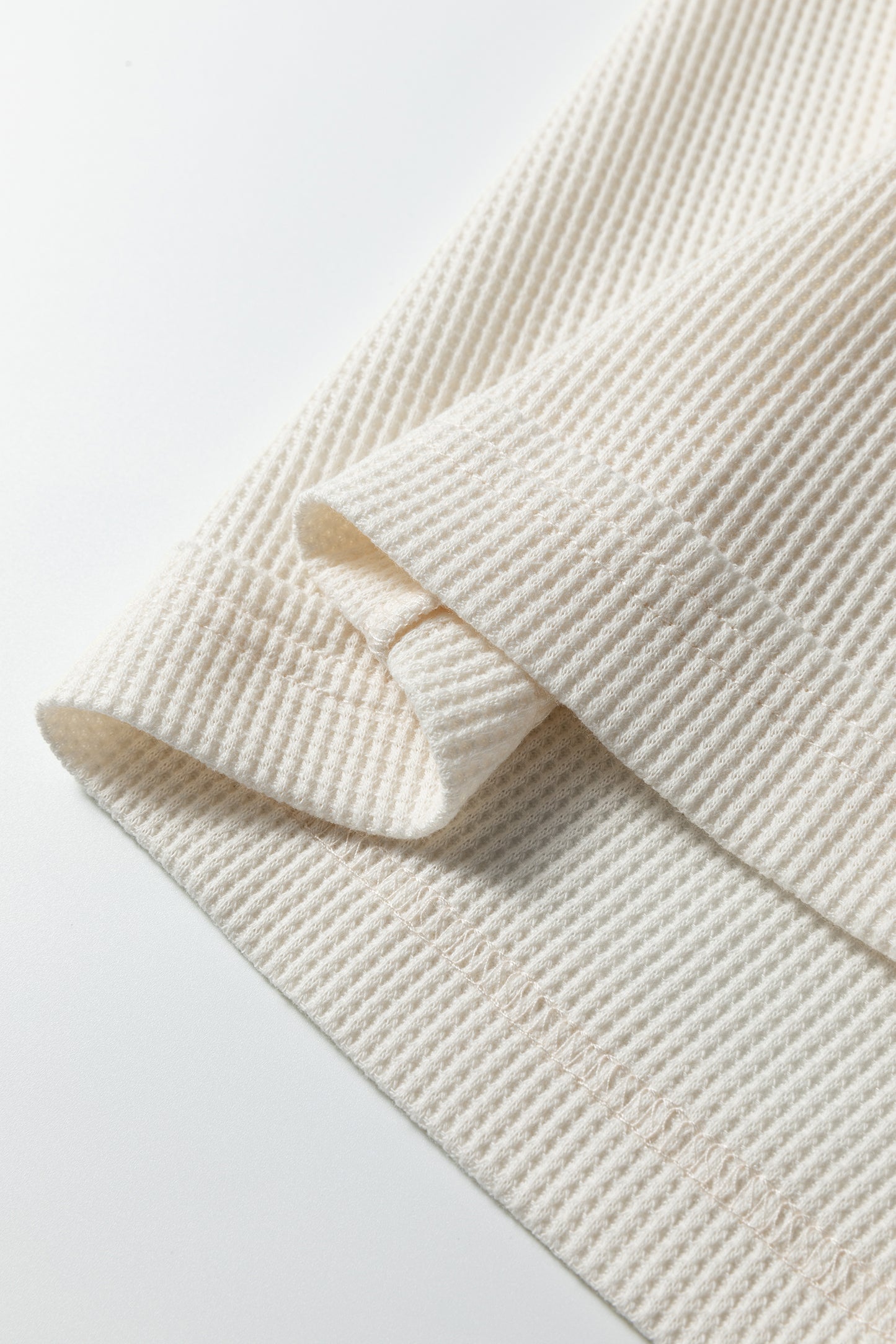 Old Rose Solid Color Waffle Knit Asymmetric Neck Long Sleeve Top