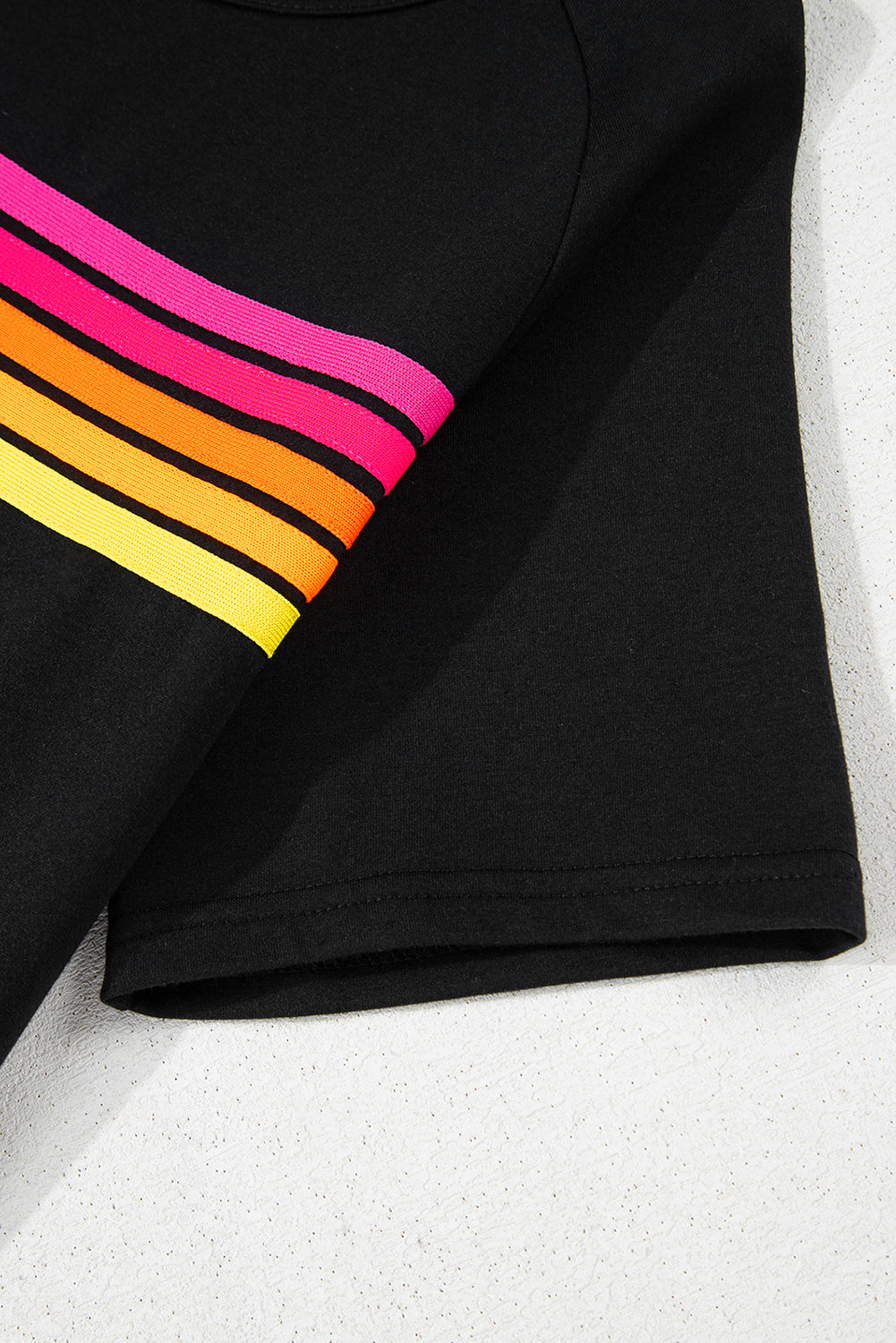Solid Color Striped Patch Front Casual Tee