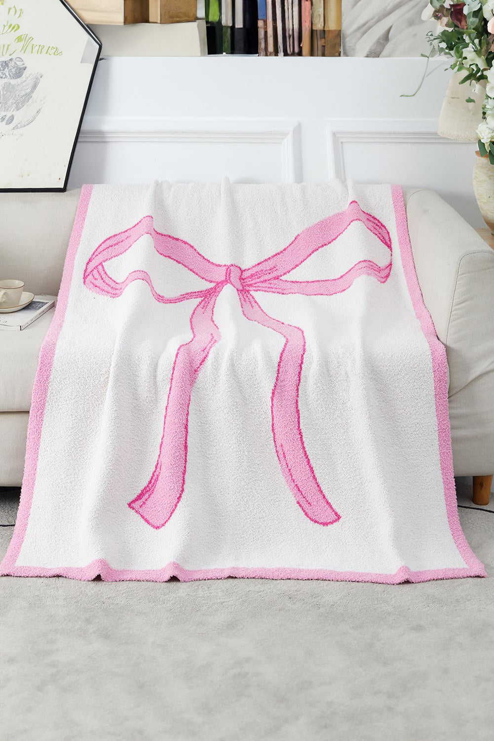 Bow Pattern Plush Throw Blanket for Couch or Bed