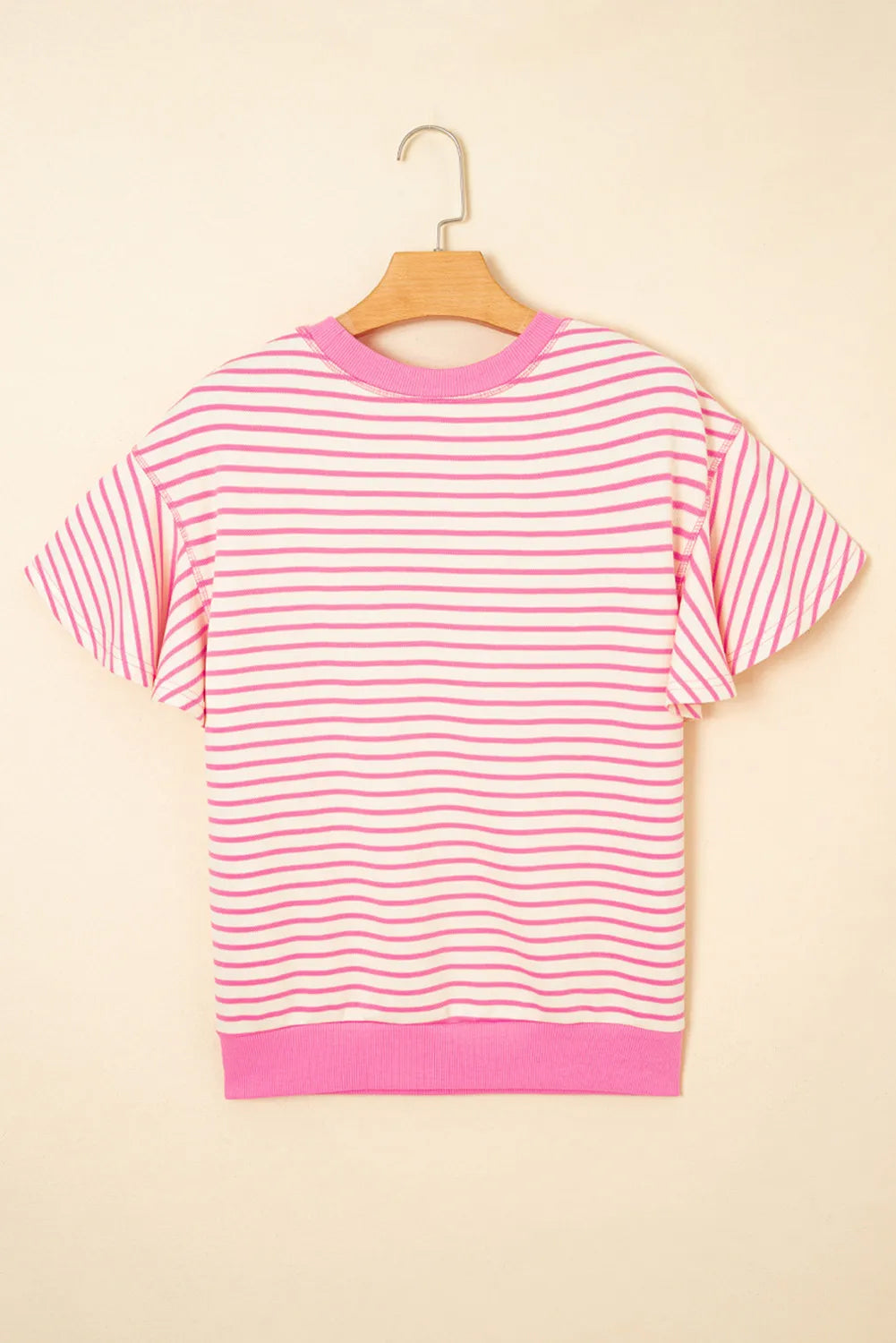 Sachet Pink Sequined American Flag Bow Patched Striped Ruffled Sleeve Blouse