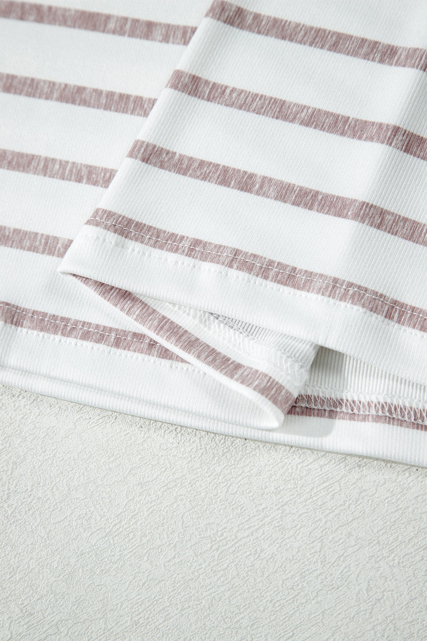 Khaki Stripe Color Block Trim Round Neck Short Sleeve Top