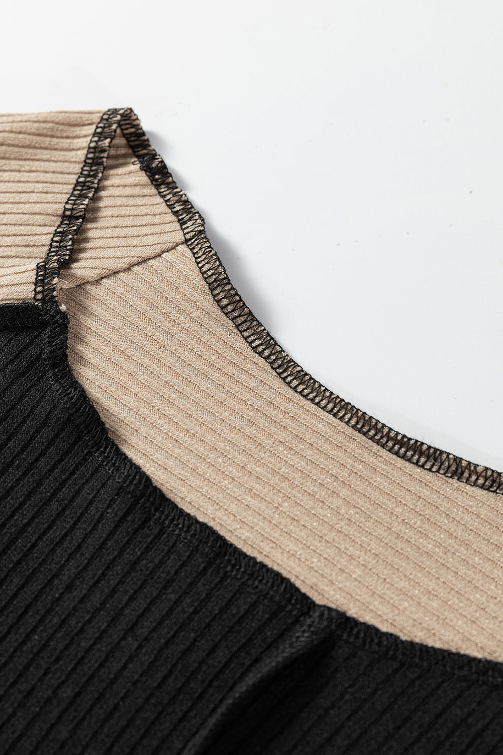 White Irregular Color Block Seaming Trim Rib Knit Top