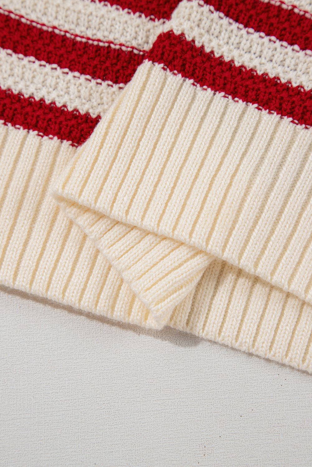 Red Stripe Textured Knit Ribbed Hem Sweater Tank Top