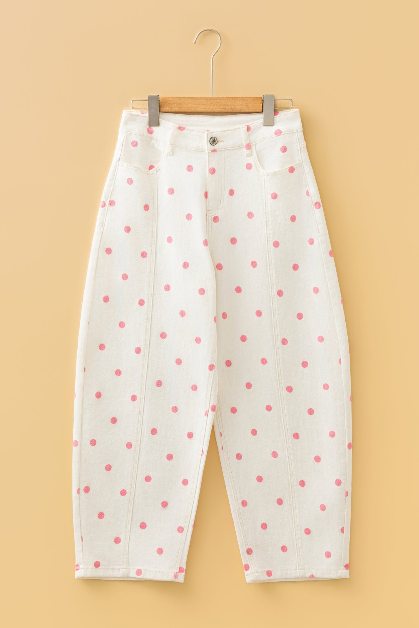 Polka Dot Cotton Jeans Casual High Waist Wide Leg