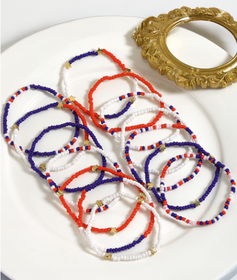 Dark Blue American Flag Star Beaded Multi Layer Bracelet Set