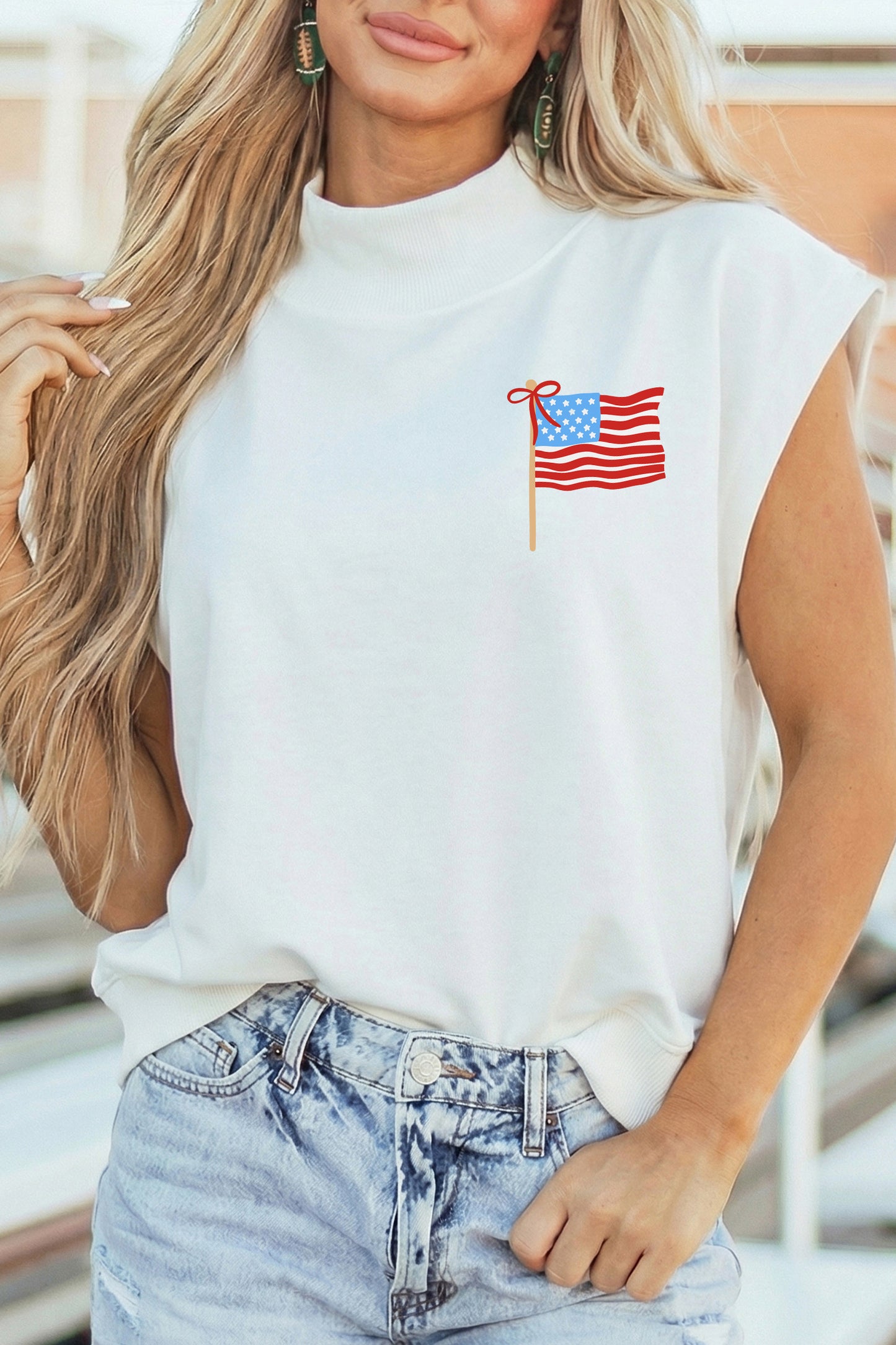 Flag Cotton Graphic Tee Patriotic Independence Day Top