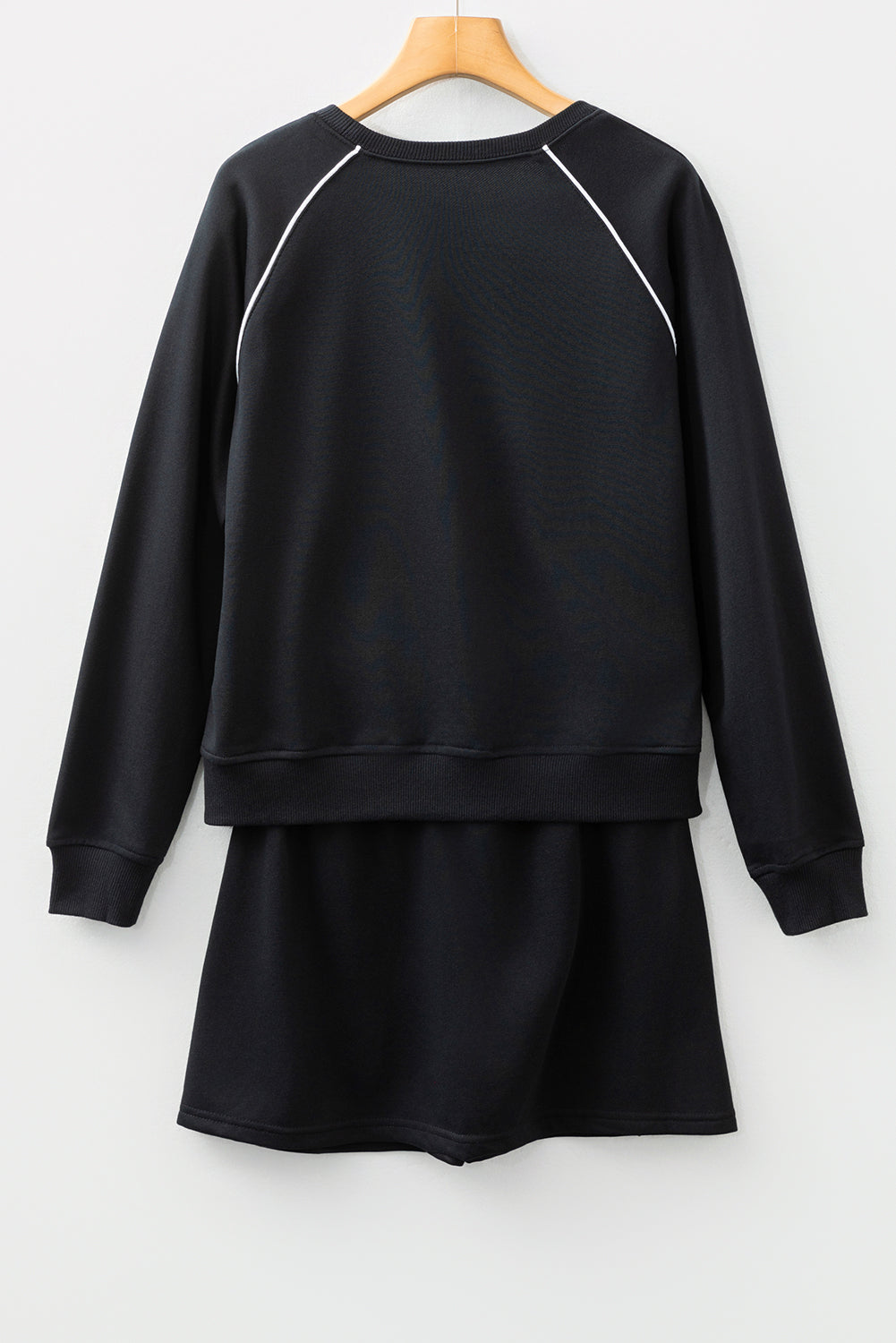 Dark Green Contrast Piping Crewneck Pullover Mini Skirt Set