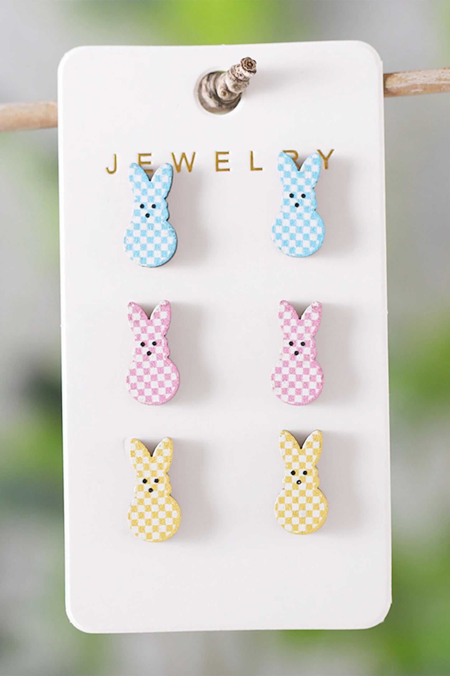 Pink 3 Pairs Different Color Plaid Easter Bunny Earring