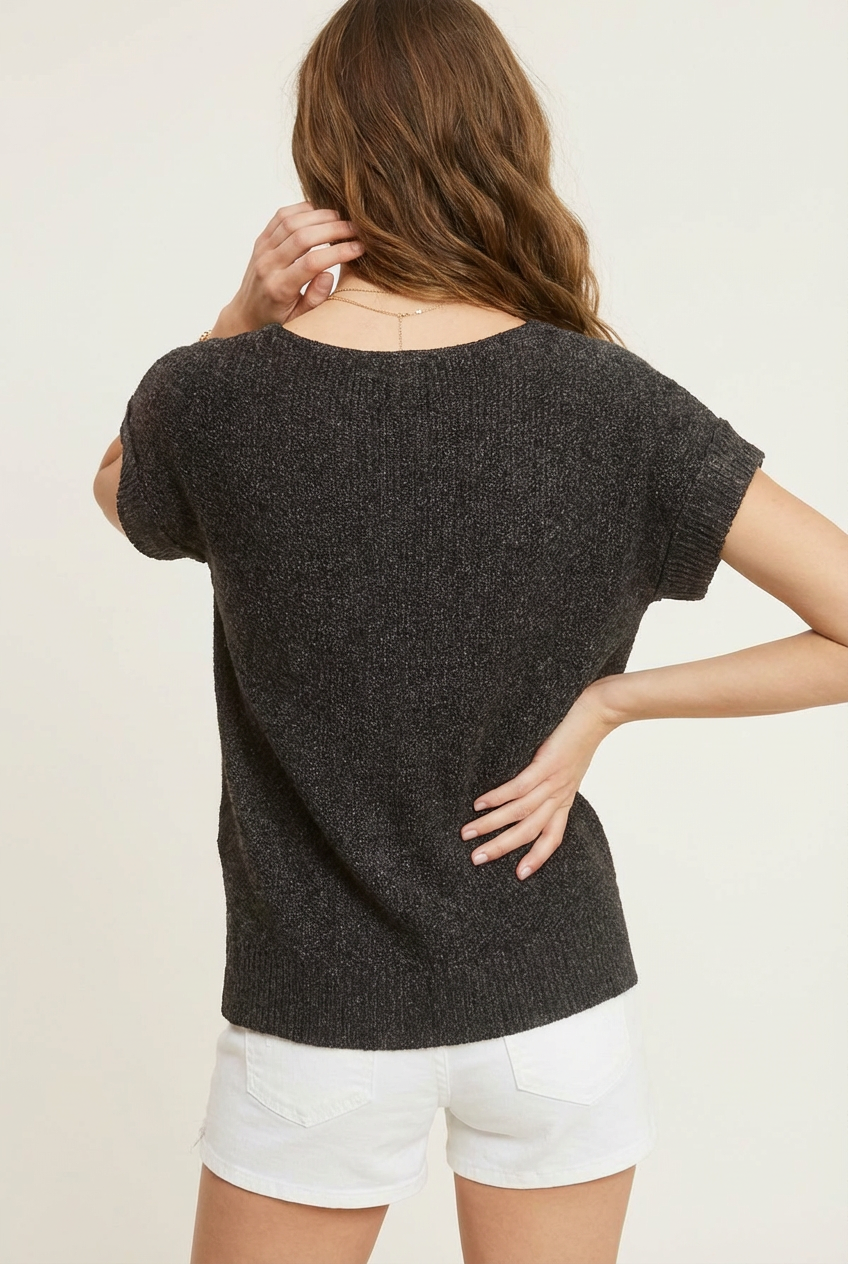 Lightweight Textured Loose Fit V Neck Sweater Top
