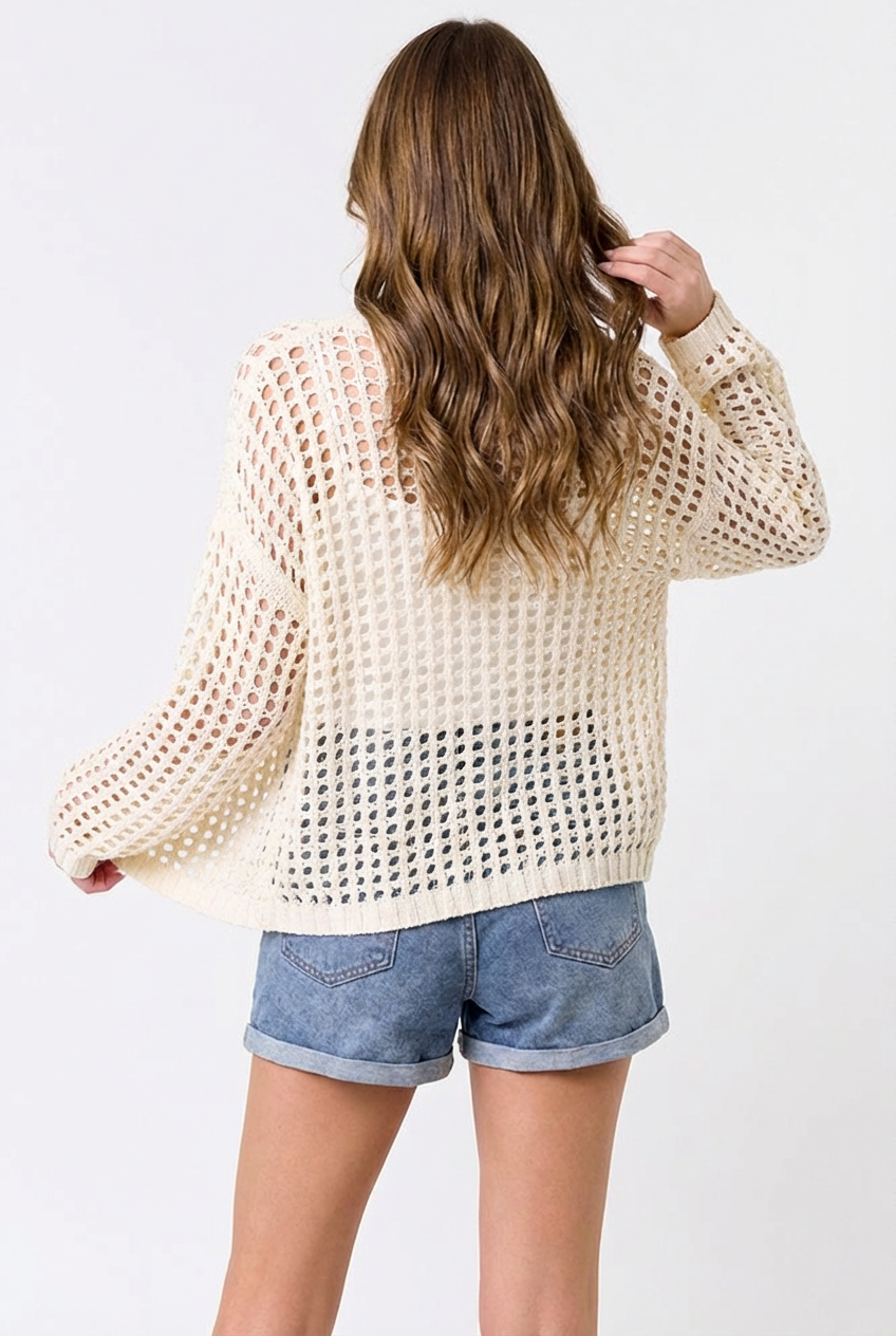 Cropped Fishnet Crochet Open Knit Cardigan
