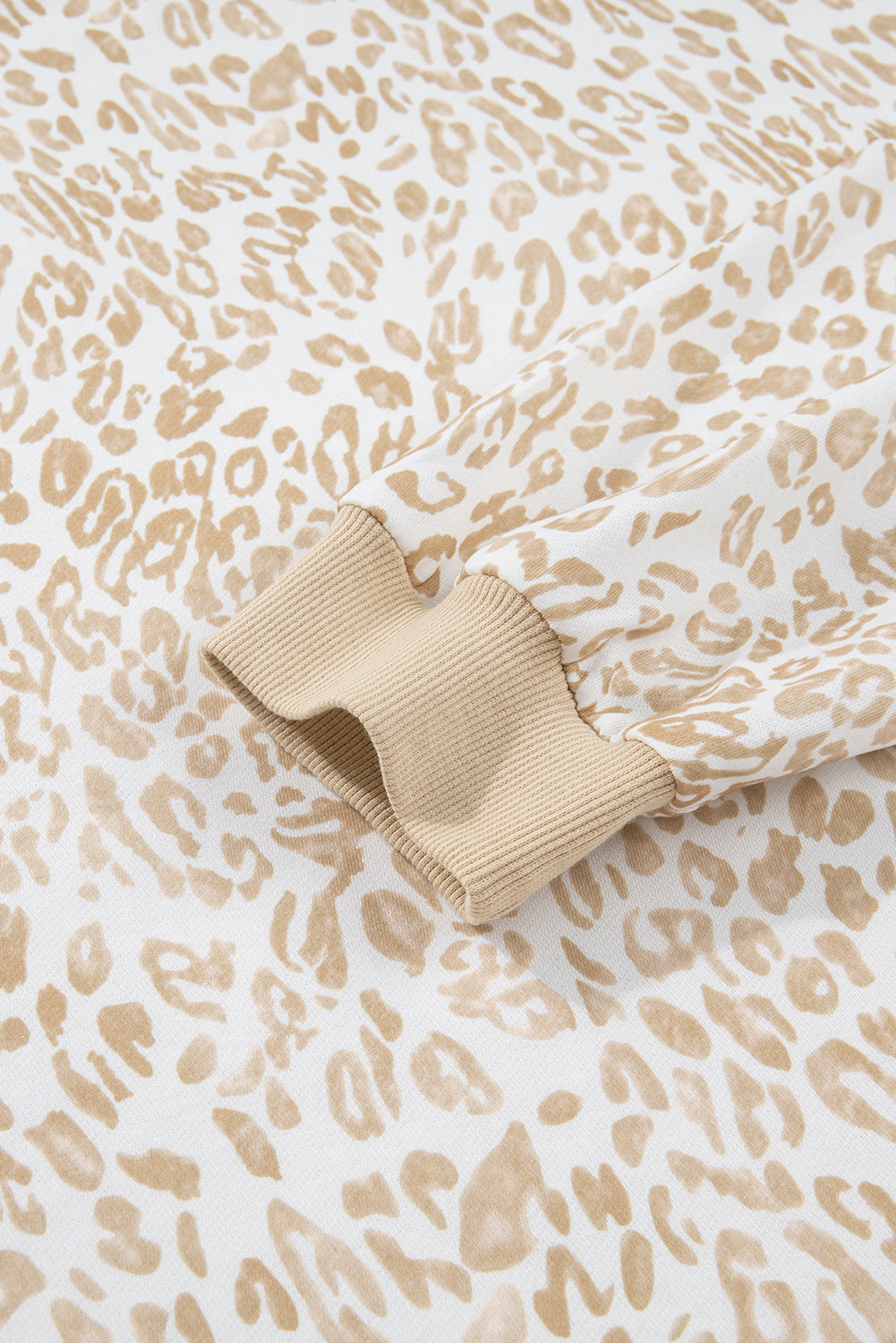 Khaki Plus Size Ruffled Arm Leopard Sweatshirt