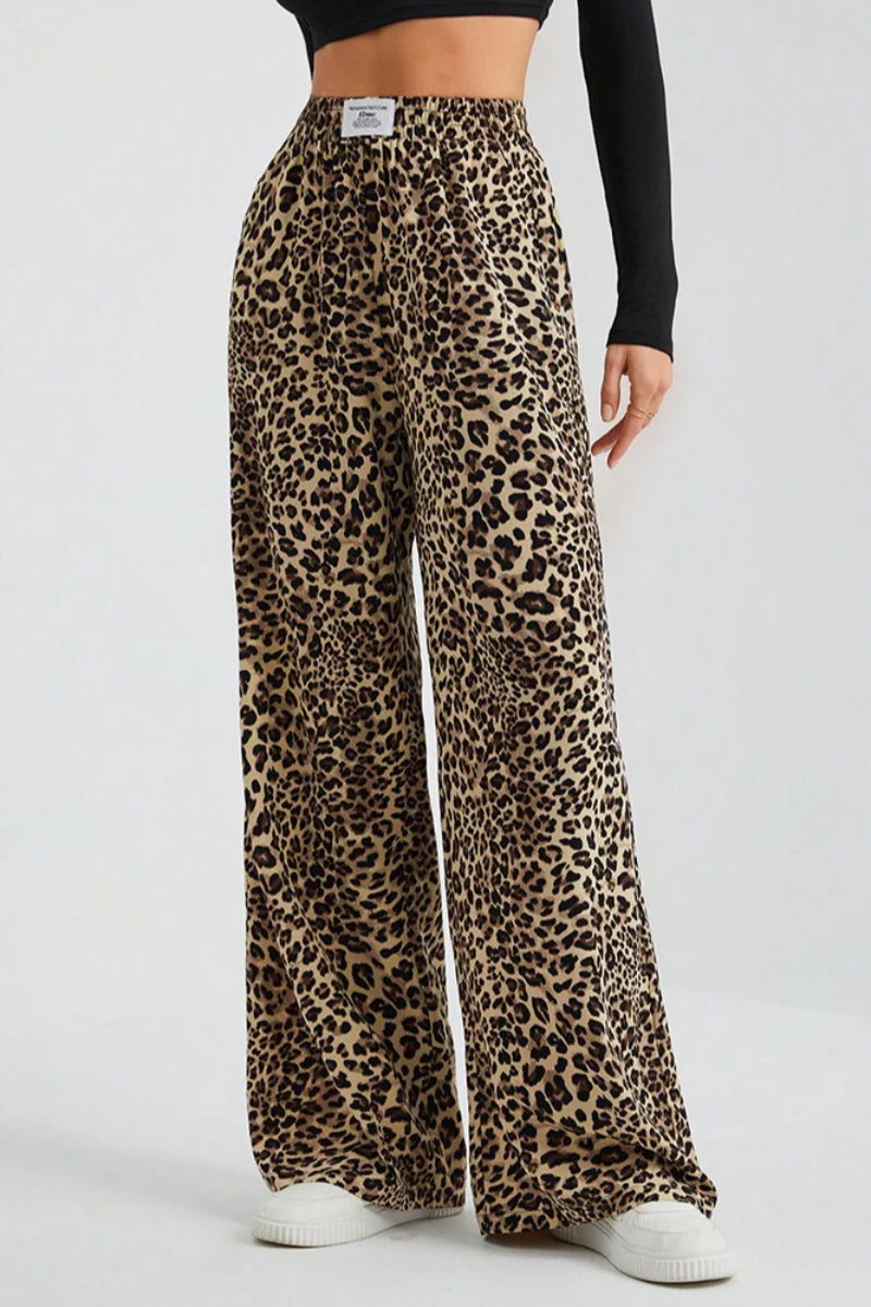 Leopard Wide Leg Elastic Waist Pants
