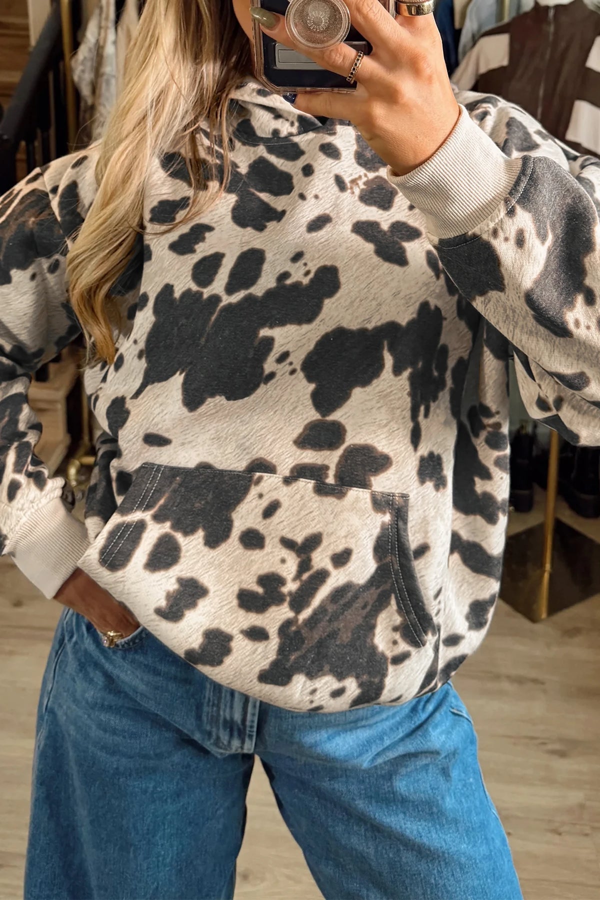 Multicolour Western Print Long Sleeve Pocket Regular Fit Hoodie
